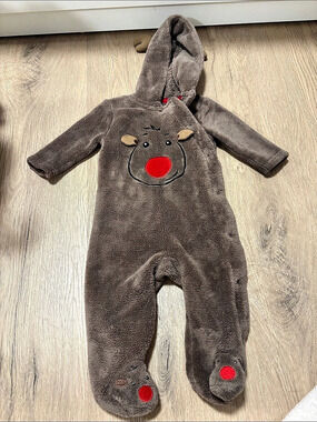 Reindeer Hooded Footie Brown